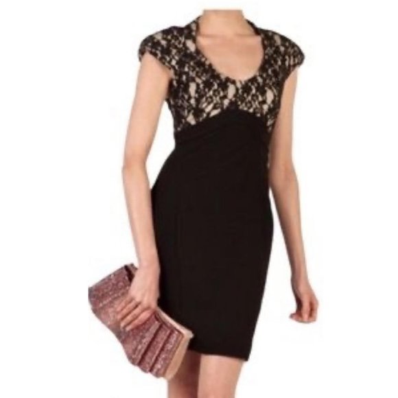 Ted Baker London Dresses & Skirts - Ted Baker Black Nude Lace Detail Scoop Neck Capped Sleeve Cocktail Dress